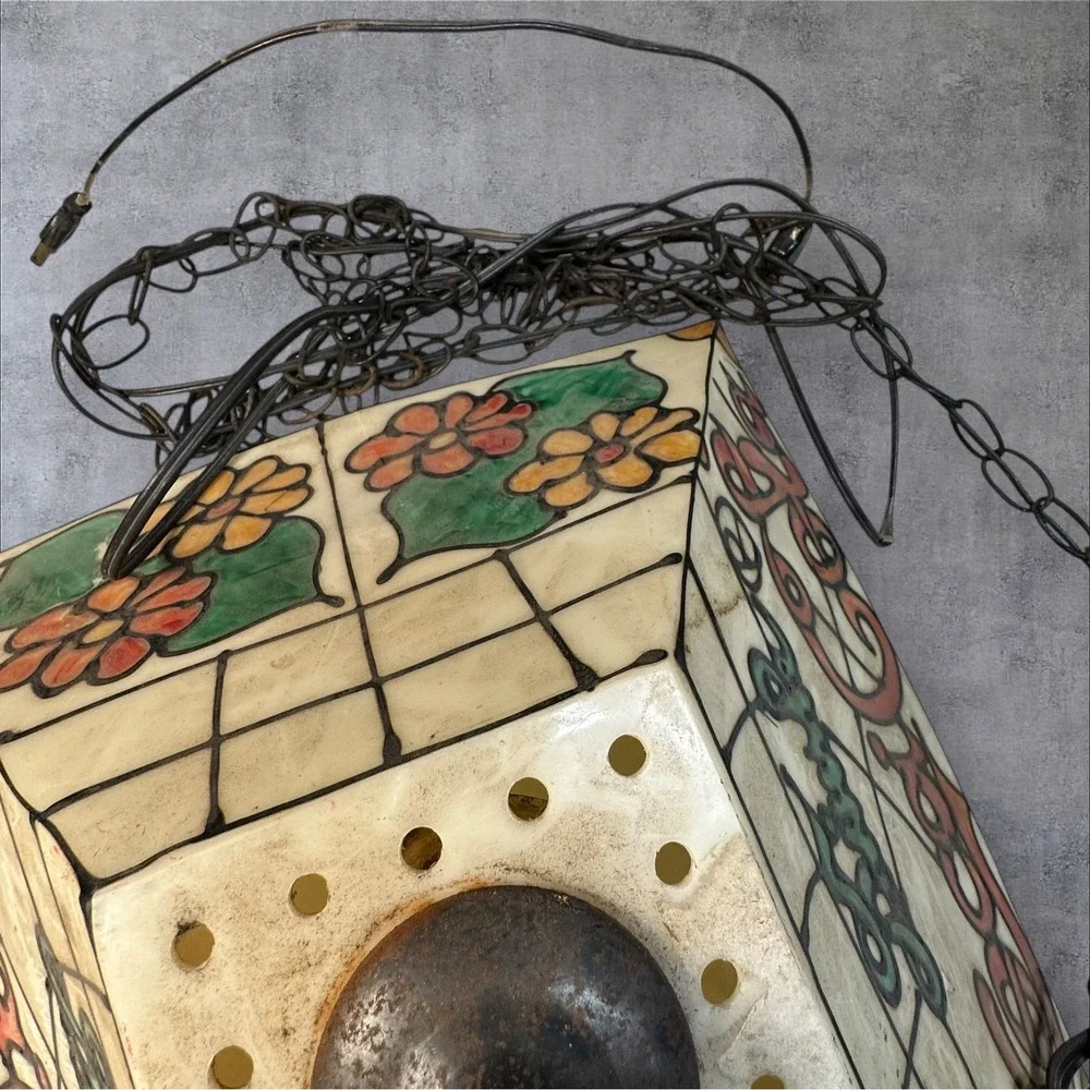 Vintage Coca-Cola Stained Glass Style Hanging Pendant Light Lamp —‎ Needs Repair